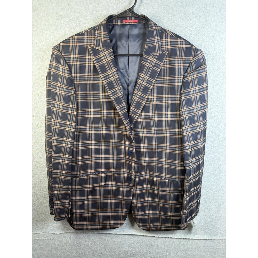 Akademiks Blazer Mens 44R Navy Tan Plaid Tailored Fit Sport Coat Jacket AK106